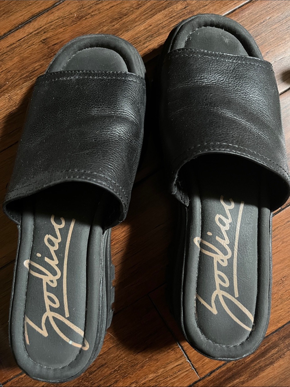 Zodiac Black Leather-Look Slide platform Sandals